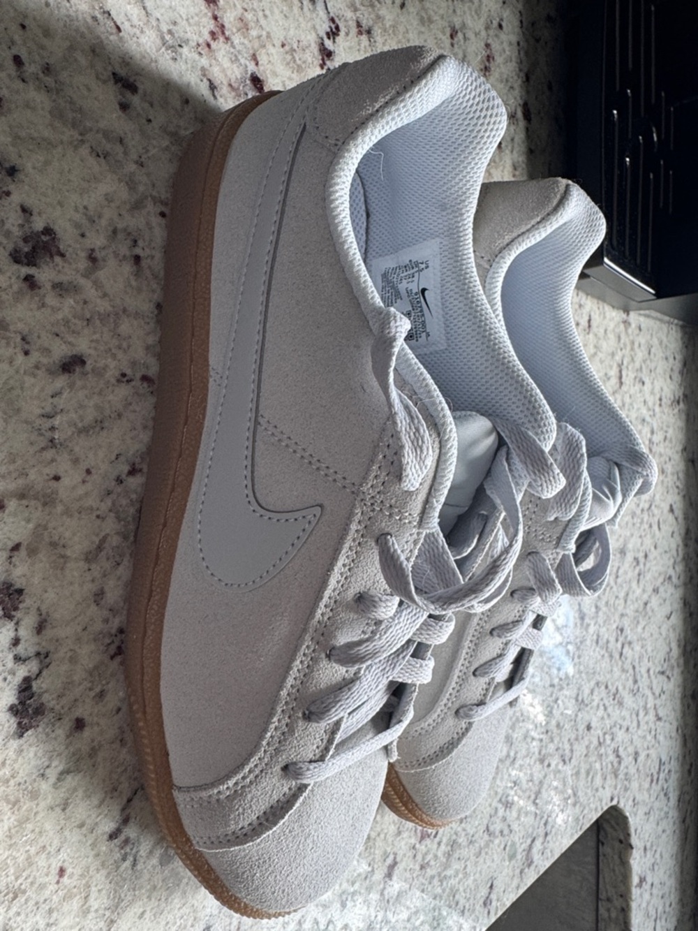 Nike Light Grey Suede Sneakers with Gum Brown Sole